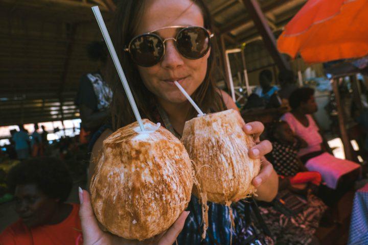 Chilled coconuts in Gizo Markets Solomon Islands
