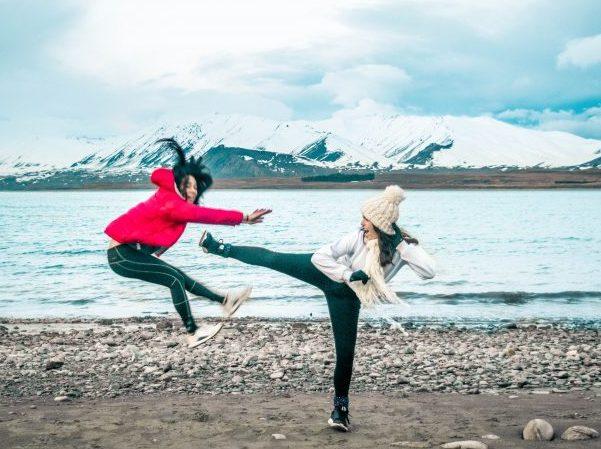 best friend kick creative lake tekapo roadtrip shot